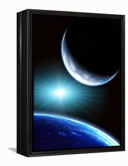 Space Scene with Two Planets-frenta-Framed Premier Image Canvas