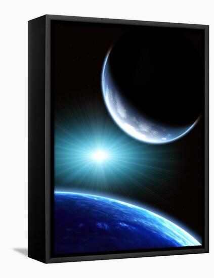 Space Scene with Two Planets-frenta-Framed Premier Image Canvas