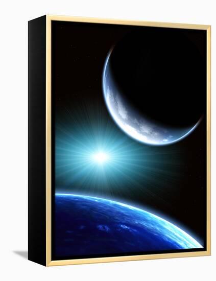 Space Scene with Two Planets-frenta-Framed Premier Image Canvas