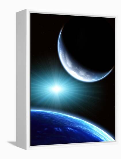 Space Scene with Two Planets-frenta-Framed Premier Image Canvas