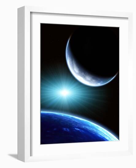 Space Scene with Two Planets-frenta-Framed Photographic Print