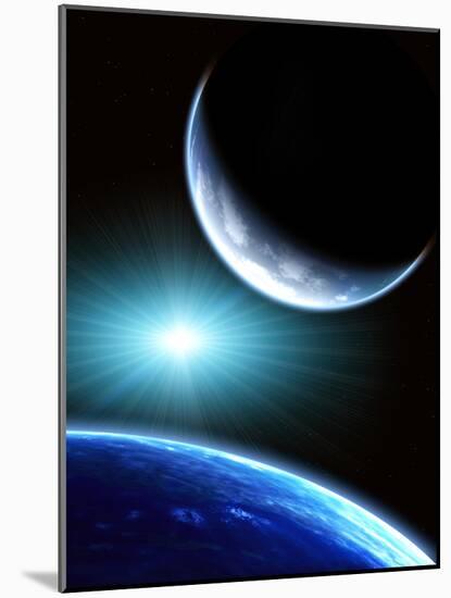 Space Scene with Two Planets-frenta-Mounted Photographic Print