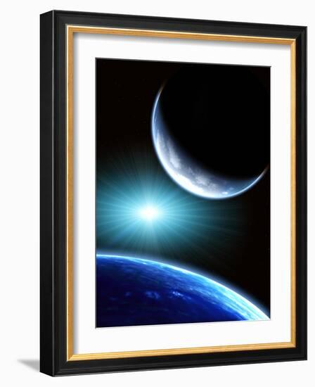 Space Scene with Two Planets-frenta-Framed Photographic Print