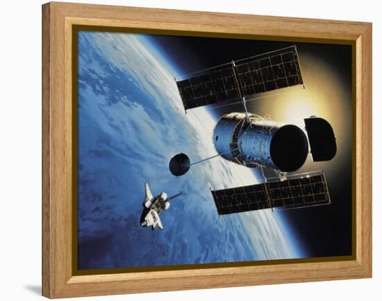 Space Shuttle and Earth-David Bases-Framed Premier Image Canvas