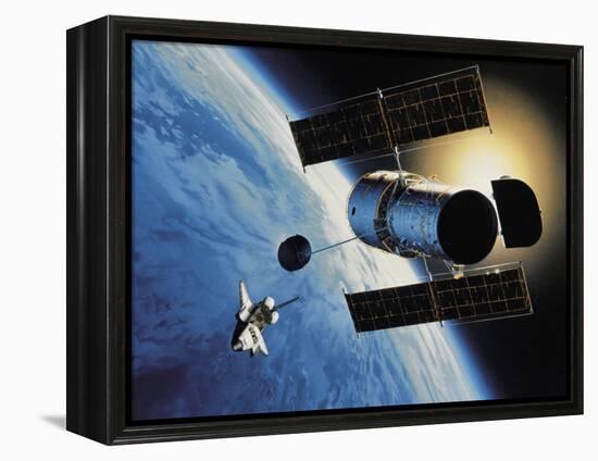 Space Shuttle and Earth-David Bases-Framed Premier Image Canvas