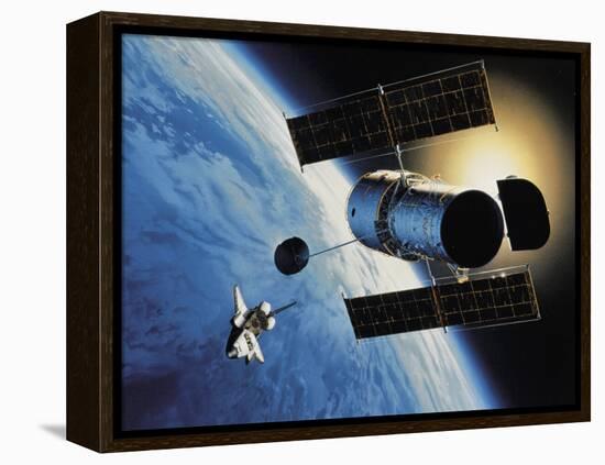 Space Shuttle and Earth-David Bases-Framed Premier Image Canvas