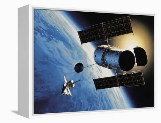 Space Shuttle and Earth-David Bases-Framed Premier Image Canvas