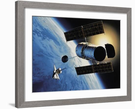 Space Shuttle and Earth-David Bases-Framed Photographic Print