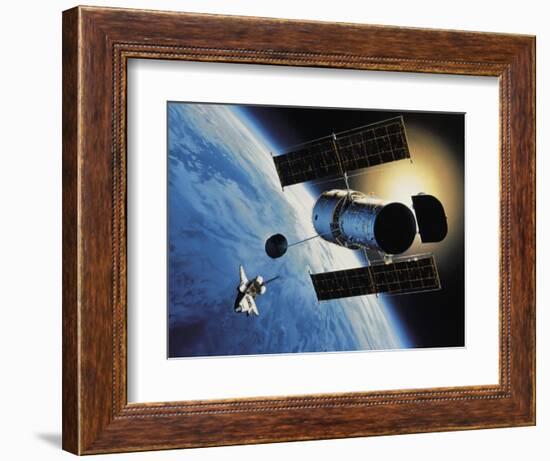 Space Shuttle and Earth-David Bases-Framed Photographic Print