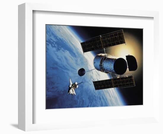 Space Shuttle and Earth-David Bases-Framed Photographic Print