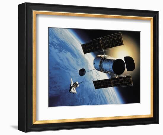 Space Shuttle and Earth-David Bases-Framed Photographic Print