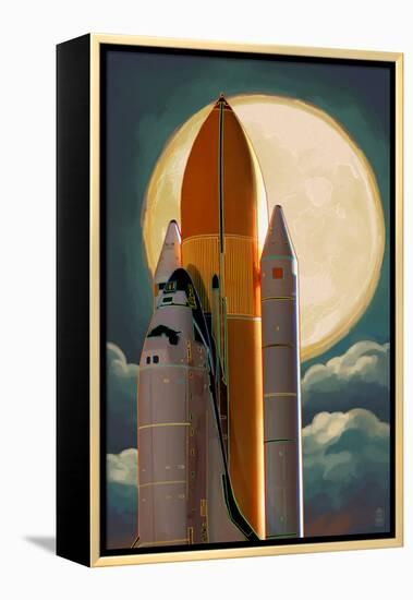 Space Shuttle and Moon-Lantern Press-Framed Stretched Canvas