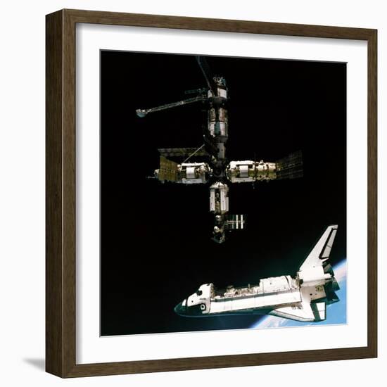 Space Shuttle Atlantis Departing the Mir Russian Space Station-null-Framed Photo