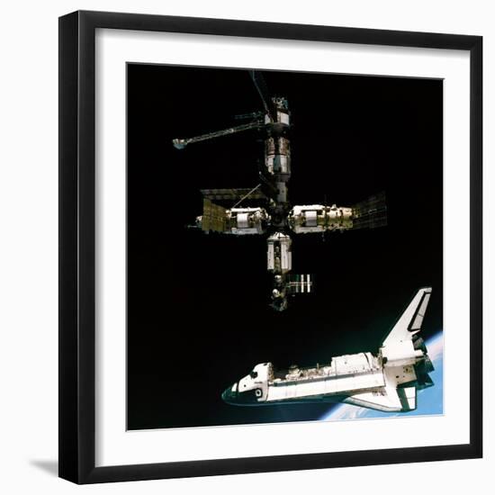 Space Shuttle Atlantis Departing the Mir Russian Space Station-null-Framed Photo
