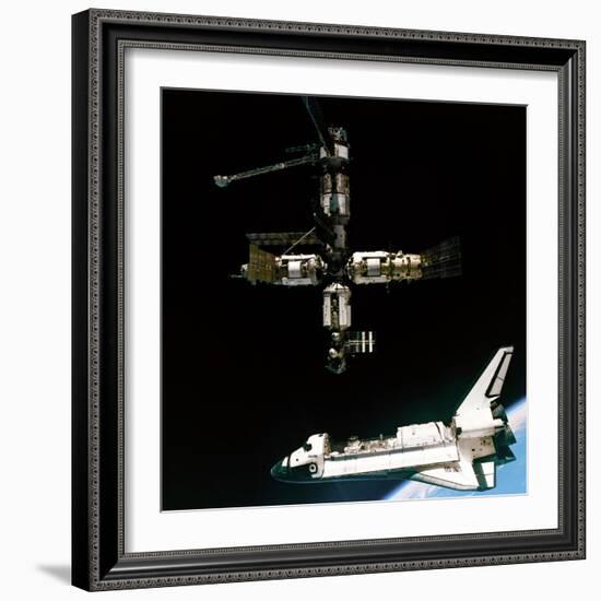 Space Shuttle Atlantis Departing the Mir Russian Space Station-null-Framed Photo