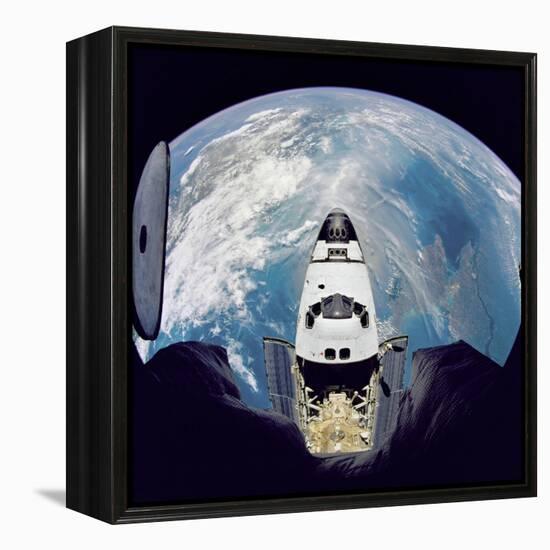 Space Shuttle Atlantis from Orbital Station Mir, June 29, 1995-null-Framed Stretched Canvas