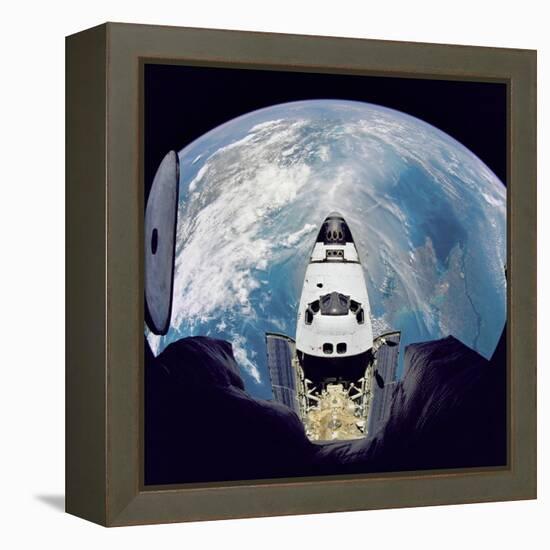 Space Shuttle Atlantis from Orbital Station Mir, June 29, 1995-null-Framed Stretched Canvas