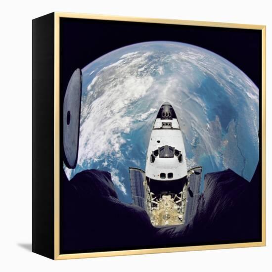 Space Shuttle Atlantis from Orbital Station Mir, June 29, 1995-null-Framed Stretched Canvas