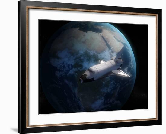 Space Shuttle Backdropped Against Earth-Stocktrek Images-Framed Photographic Print