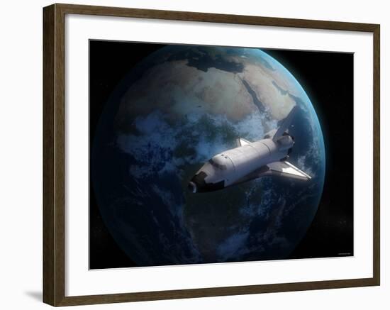 Space Shuttle Backdropped Against Earth-Stocktrek Images-Framed Photographic Print