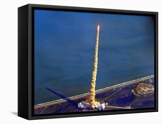Space Shuttle Columbia on a Pillar of Exhaust as it Begins its Ten-Day Mission on Oct 22, 1992-null-Framed Stretched Canvas