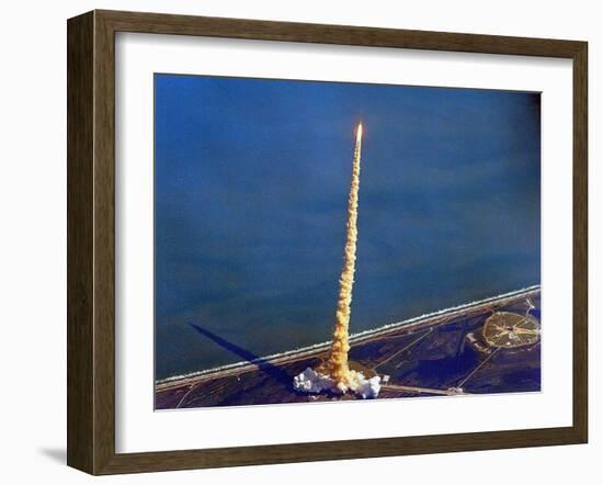 Space Shuttle Columbia on a Pillar of Exhaust as it Begins its Ten-Day Mission on Oct 22, 1992-null-Framed Photo