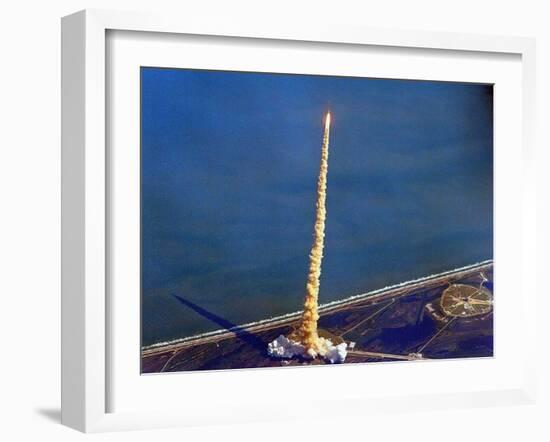 Space Shuttle Columbia on a Pillar of Exhaust as it Begins its Ten-Day Mission on Oct 22, 1992-null-Framed Photo