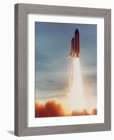 Space Shuttle Discovery 10 Blasting Off Launch Pad. Kennedy Space Center-null-Framed Photographic Print