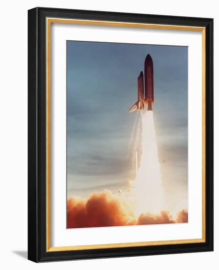 Space Shuttle Discovery 10 Blasting Off Launch Pad. Kennedy Space Center-null-Framed Photographic Print