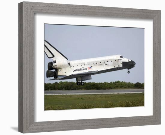 Space Shuttle Discovery Approaches Landing on the Runway at the Kennedy Space Center-Stocktrek Images-Framed Photographic Print