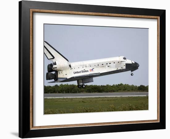Space Shuttle Discovery Approaches Landing on the Runway at the Kennedy Space Center-Stocktrek Images-Framed Photographic Print