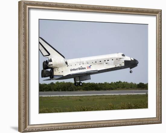 Space Shuttle Discovery Approaches Landing on the Runway at the Kennedy Space Center-Stocktrek Images-Framed Photographic Print