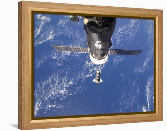 Space Shuttle Discovery Approaches the International Space Station-Stocktrek Images-Framed Premier Image Canvas