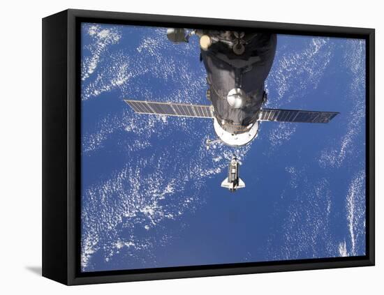 Space Shuttle Discovery Approaches the International Space Station-Stocktrek Images-Framed Premier Image Canvas