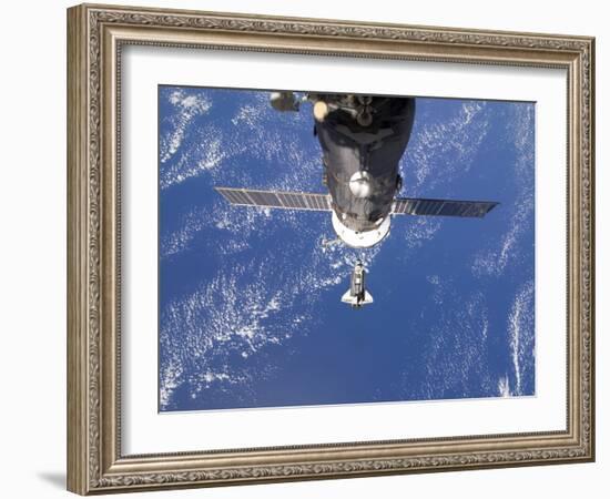 Space Shuttle Discovery Approaches the International Space Station-Stocktrek Images-Framed Photographic Print