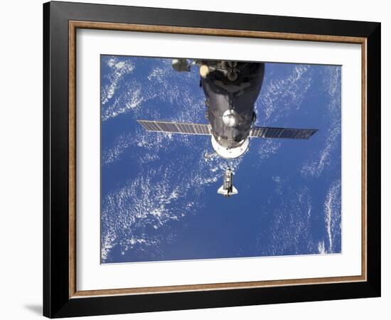 Space Shuttle Discovery Approaches the International Space Station-Stocktrek Images-Framed Photographic Print