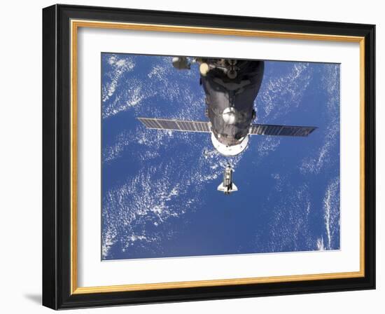 Space Shuttle Discovery Approaches the International Space Station-Stocktrek Images-Framed Photographic Print