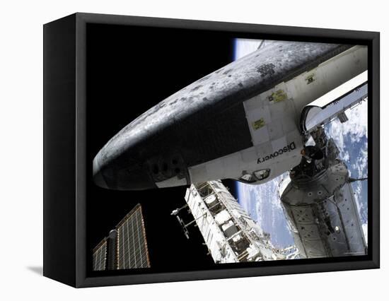 Space Shuttle Discovery Docked to the International Space Station-Stocktrek Images-Framed Premier Image Canvas