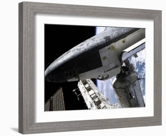 Space Shuttle Discovery Docked to the International Space Station-Stocktrek Images-Framed Photographic Print