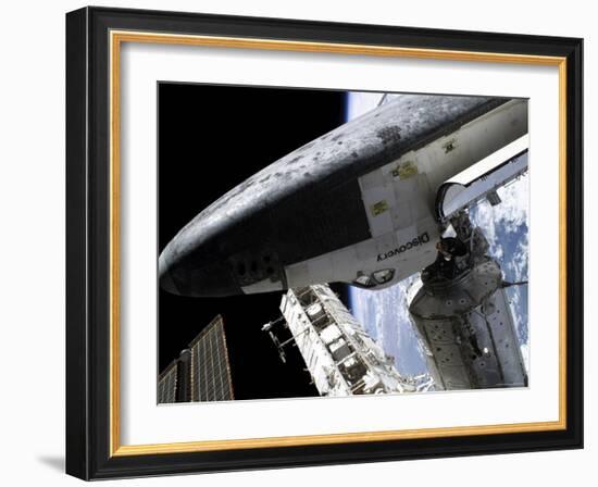 Space Shuttle Discovery Docked to the International Space Station-Stocktrek Images-Framed Photographic Print