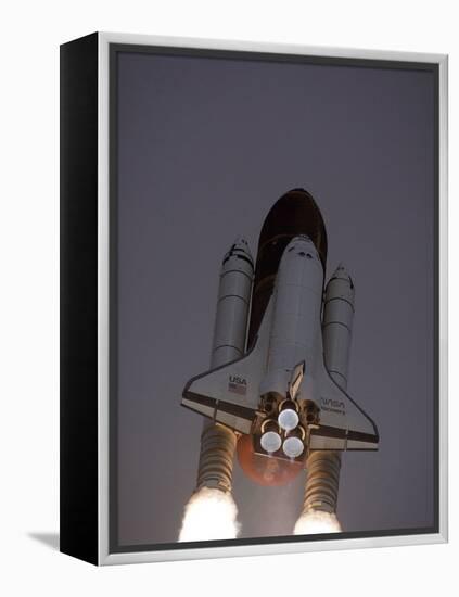 Space Shuttle Discovery Launched with Hubble Space Telescope in its Cargo Bay, April 24, 1990-null-Framed Stretched Canvas