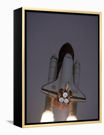 Space Shuttle Discovery Launched with Hubble Space Telescope in its Cargo Bay, April 24, 1990-null-Framed Stretched Canvas