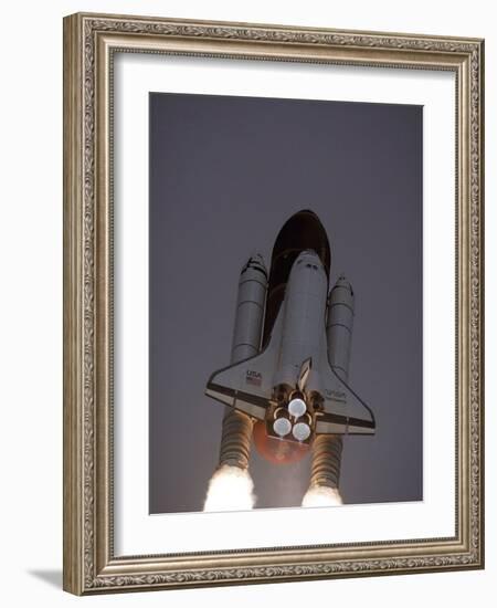 Space Shuttle Discovery Launched with Hubble Space Telescope in its Cargo Bay, April 24, 1990-null-Framed Photo