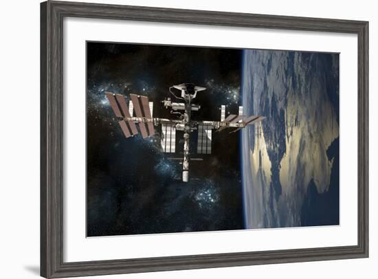 Space Shuttle Docked at the International Space Station-Stocktrek Images-Framed Art Print