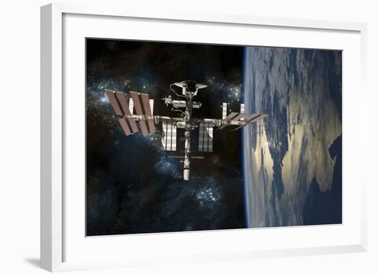 Space Shuttle Docked at the International Space Station-Stocktrek Images-Framed Art Print