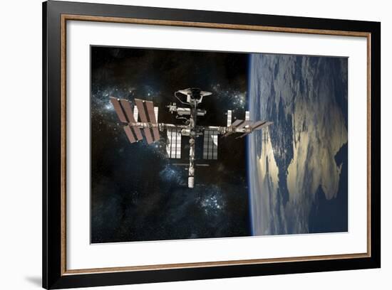 Space Shuttle Docked at the International Space Station-Stocktrek Images-Framed Art Print