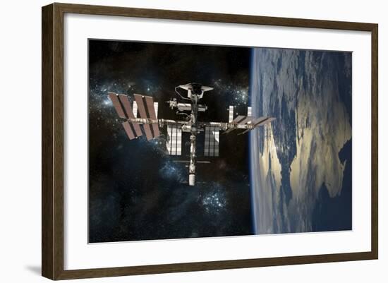 Space Shuttle Docked at the International Space Station-Stocktrek Images-Framed Art Print