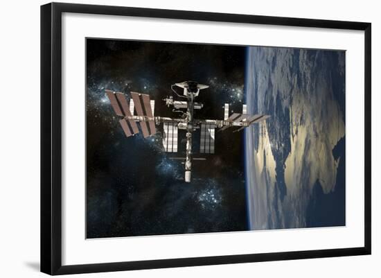 Space Shuttle Docked at the International Space Station-Stocktrek Images-Framed Art Print