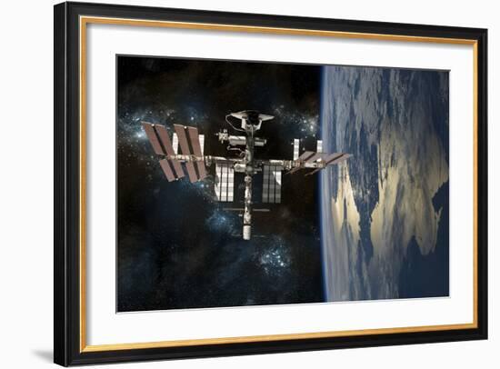 Space Shuttle Docked at the International Space Station-Stocktrek Images-Framed Art Print