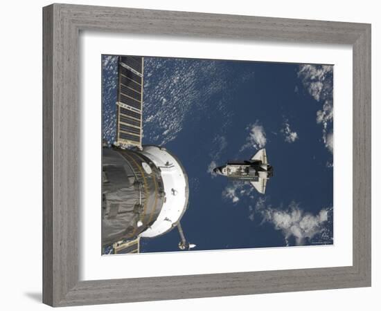 Space Shuttle Endeavour Backdropped by a Blue and White Earth-Stocktrek Images-Framed Photographic Print